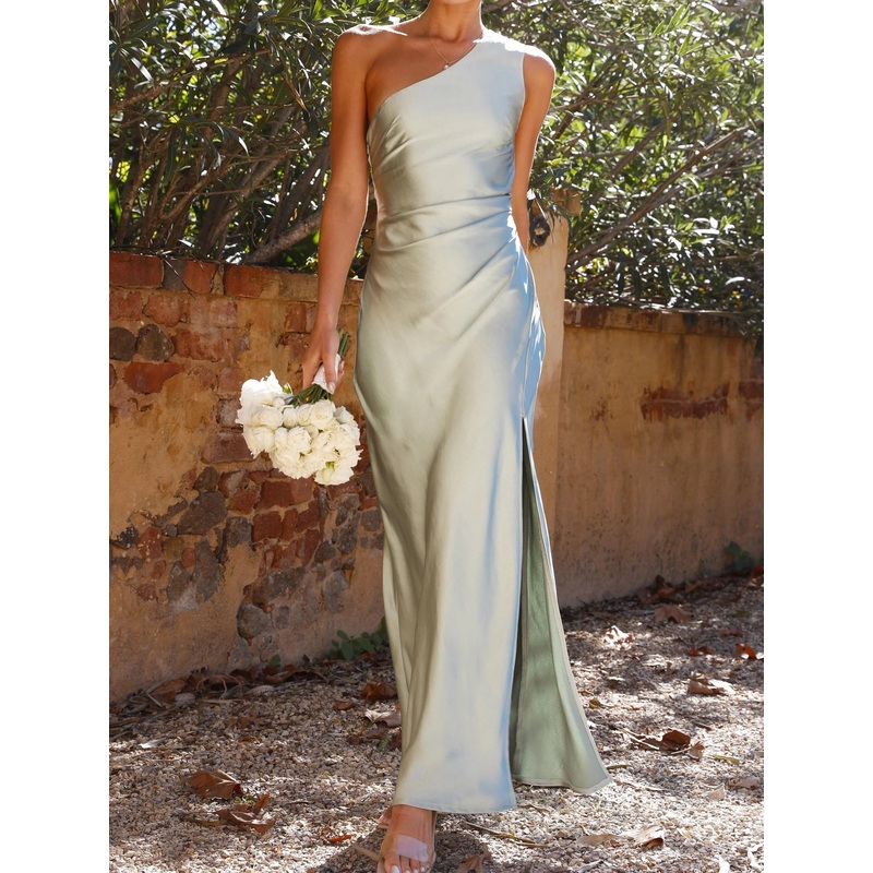 Sheath/Column One-Shoulder Satin Ankle-length Bridesmaid Dresses