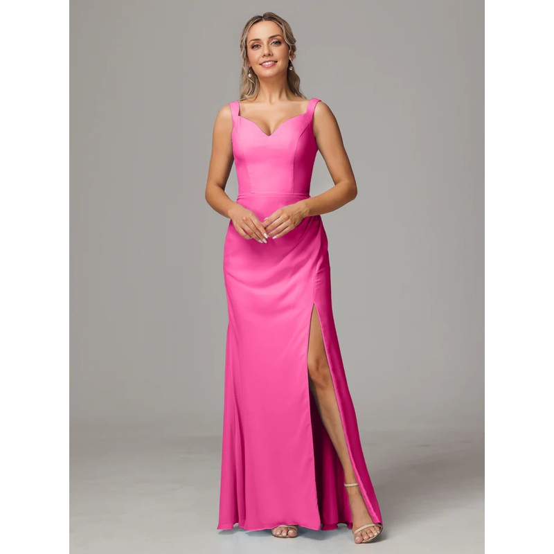 Sheath V Neck Sleeveless Chiffon Floor-length Bridesmaid Dress With Slit
