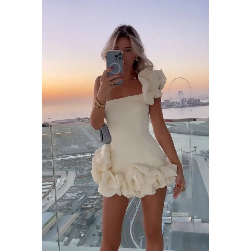Strapless Black One Shoulder Bodycon Short Homecoming Dress with 3D Flowers