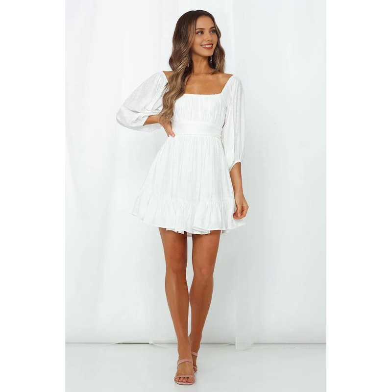 White A Line Short Mini Dress Tiered Off Shoulder Homecoming Dress