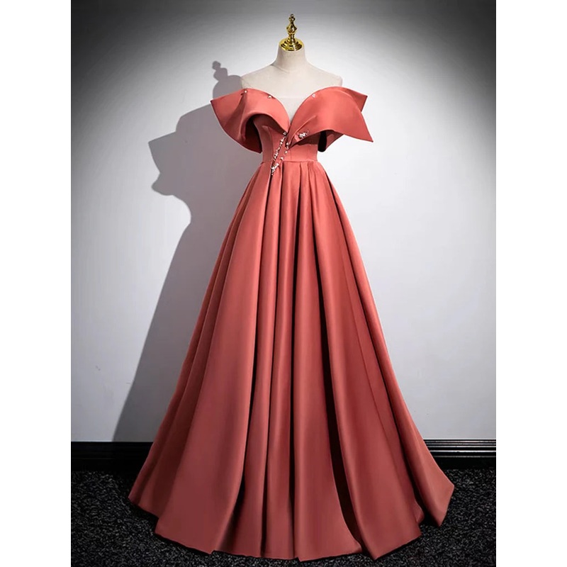 A-Line Ballgown Off Shoulder Satin Long Prom Dress Formal Dress