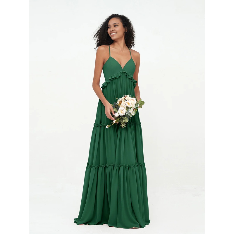 Empire Chiffon Tiered Skirt Max Bohemian Floor-length Bridesmaid Dress