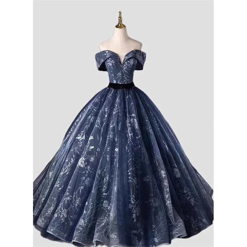 Navy Blue Sweetheart Long Formal Dress Navy Blue Sweet 16 Dress Quinceanera Dress