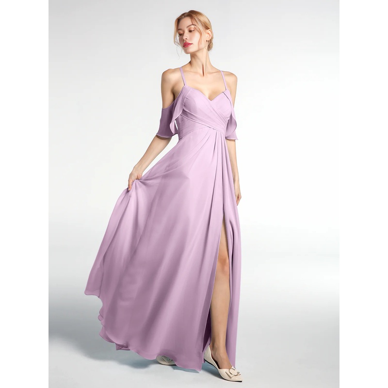 Spaghetti Strap Empire Ruffle Trimmed Sleeves Dress Wisteria Bridesmaid Dresses