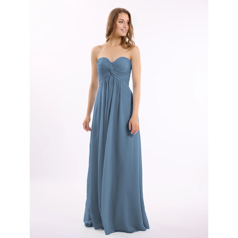 Strapless Empire Chiffon Dresses with Sweetheart Slate Blue Bridesmaid Dresses