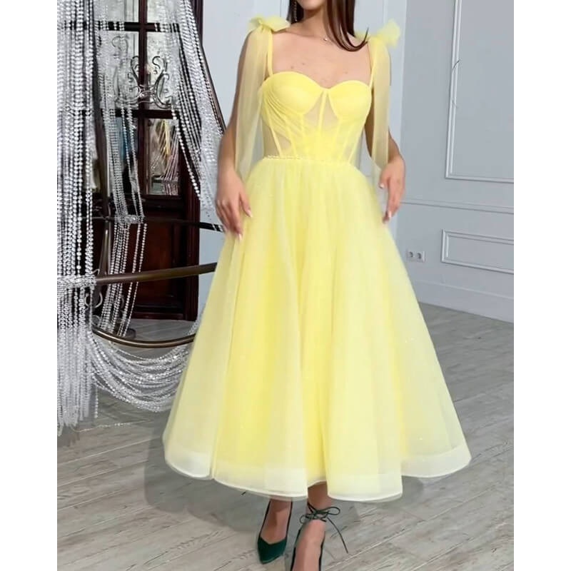 Yellow Tulle Corset Party Dress A-Line Princess Tulle Prom Dresses