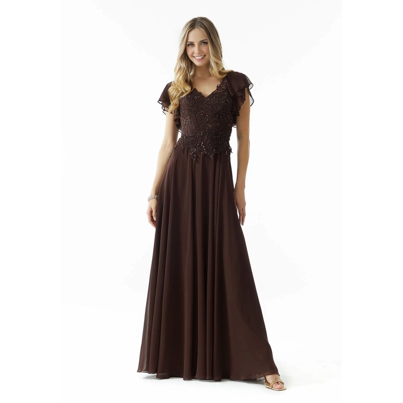 A-Line Beaded Floor-length Flutter Sleeve Wedding Guest Dress Chiffon Mother of the Bride Dresse