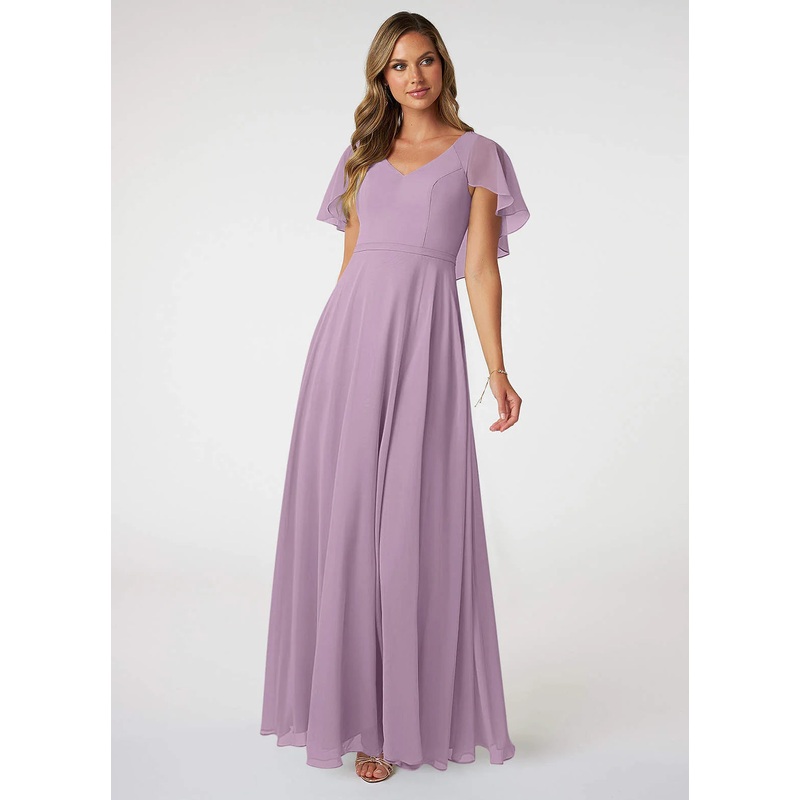 A-Line Cape Sleeves Chiffon Bridesmaid Dresses Floor-length Party Dress