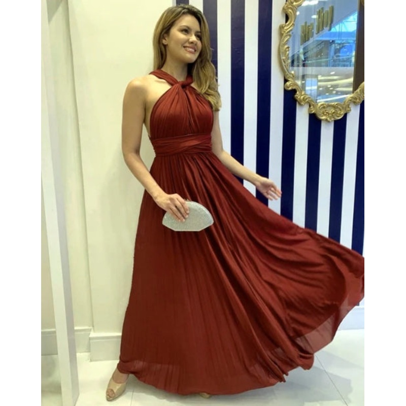 A-Line Halter Long Open Back Bridesmaid Dresses Chiffon Prom Dresses