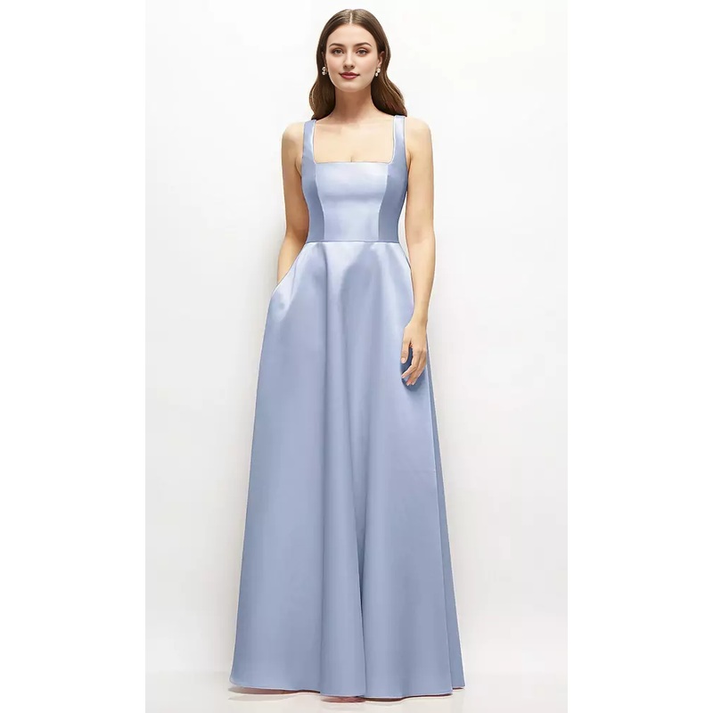 A-Line Princess Square-Neck Satin Maxi Dress Bridesmaid Dresses Wedding Guest Dresses