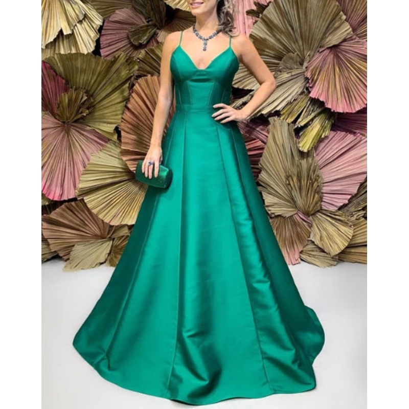 A-Line Satin Prom Dresses Bridesmaid Dresses High V Neck