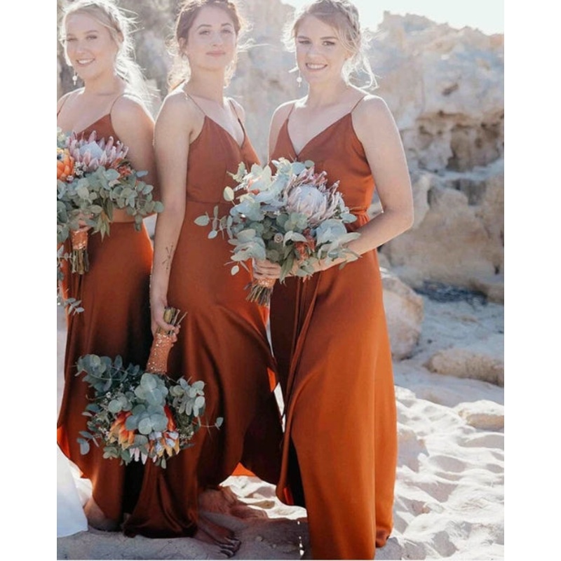 Beach Bridesmaid Dresses Spaghetti Straps V Neck Split Simple Wedding Guest Party Dresses