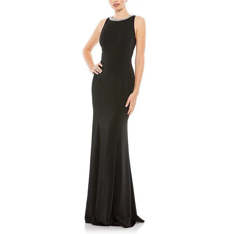 Beaded Jeweled Crew Neck Sleeveless Sheath Gown Bodycon Evening Dresses Cocktail Dresses