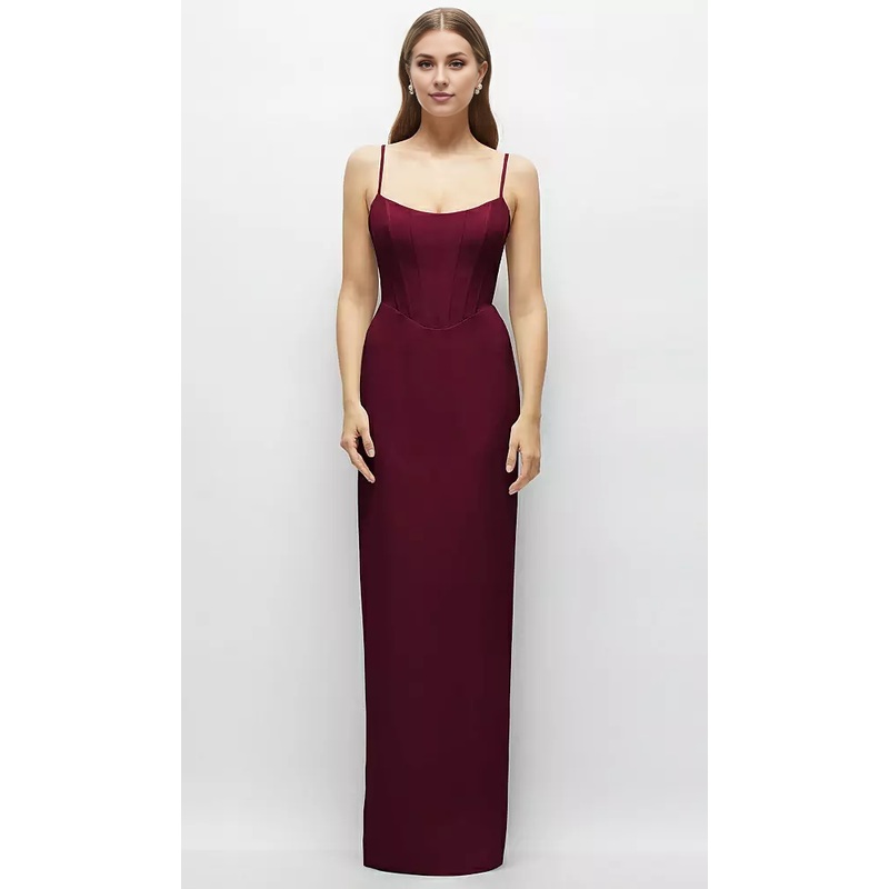 Column Sheath Maxi Dress Corset Spaghetti Strap Long Bridesmaid Dresses