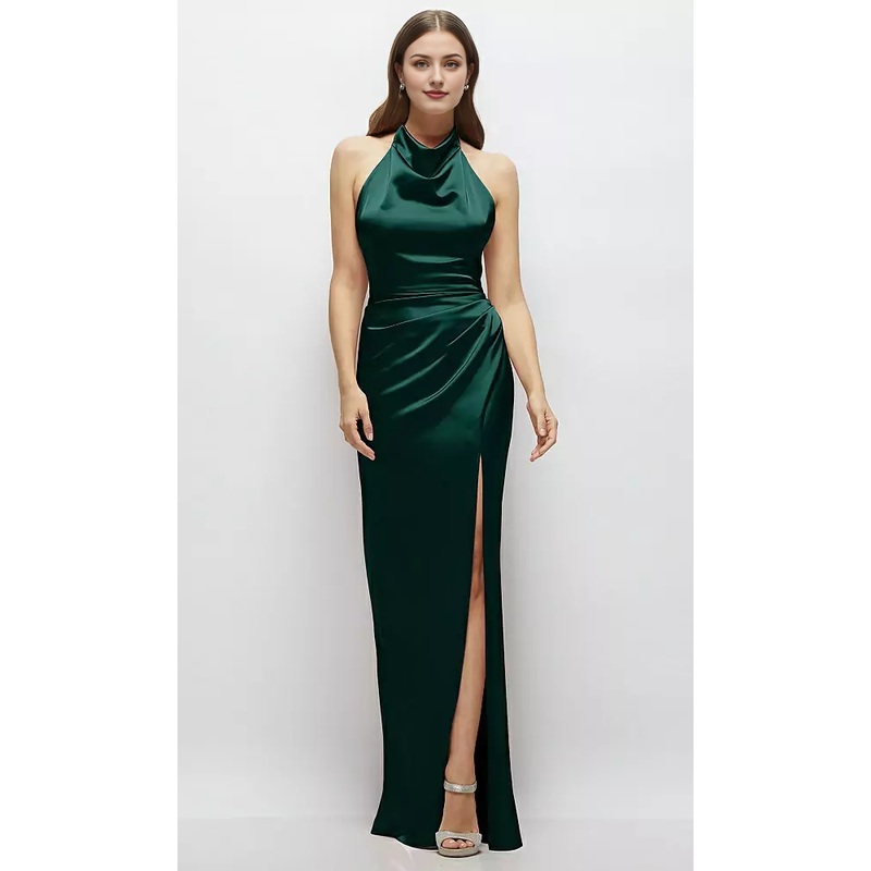 Cowl Halter Open-Back Satin Maxi Dress Long Bridesmaid Dresses Wedding Guest Dresses