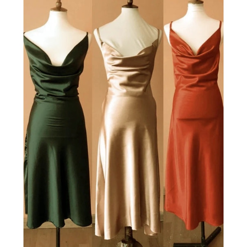 Cowl Neck Midi Length Bridesmaid Dresses Evening Dresses
