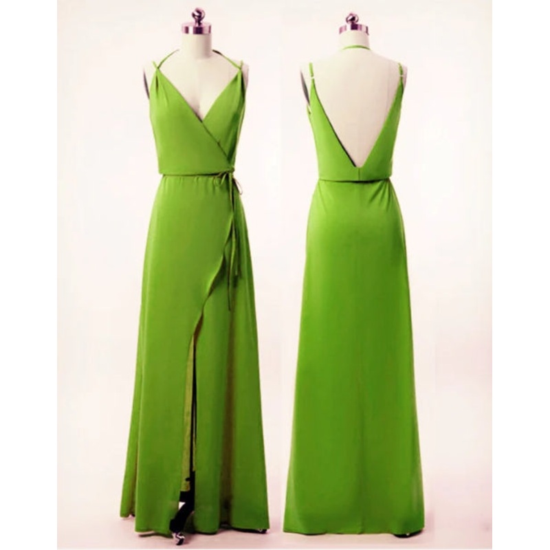 Elegant Boho Floor-length Bridesmaid Dresses Chiffon V Neck Split