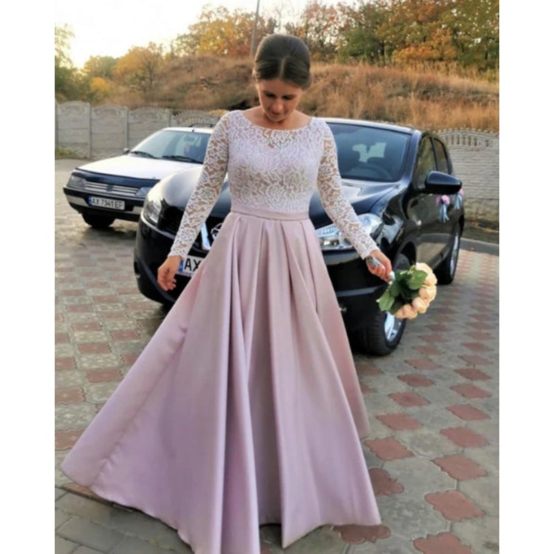 Elegant Satin Bridesmaid Dresses Lace Long Sleeves Wedding Guest Party Dresses