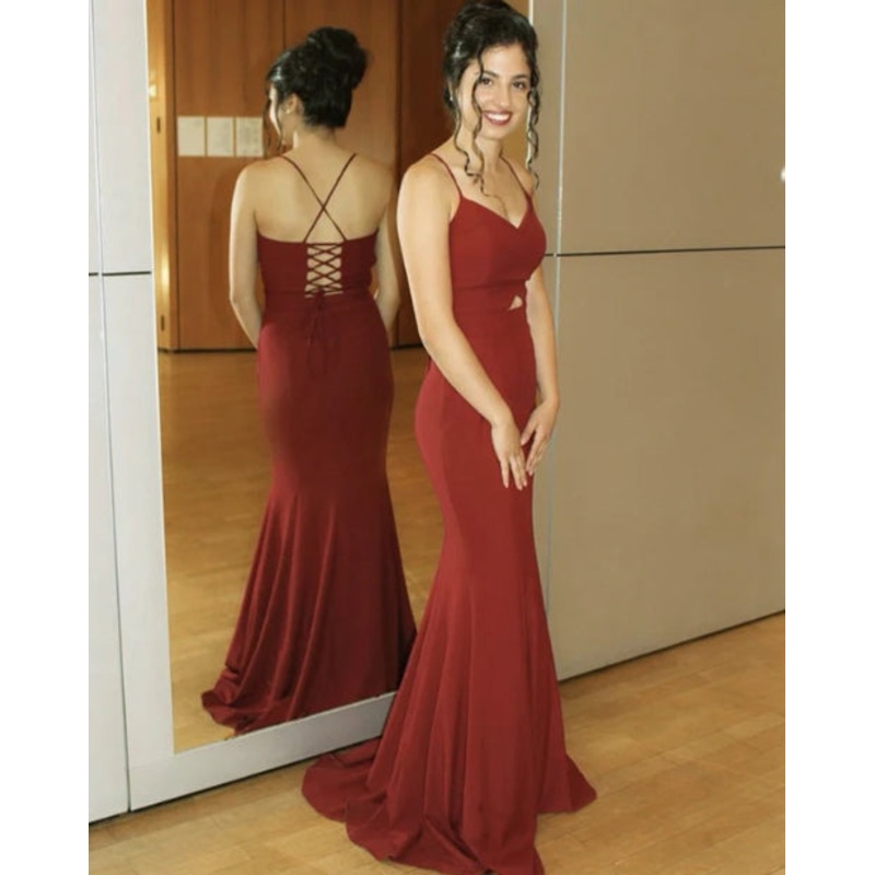 Fall Style Mermaid V-Neck Bridesmaid Dresses Corset Back Evening Dresses With Sweep Train