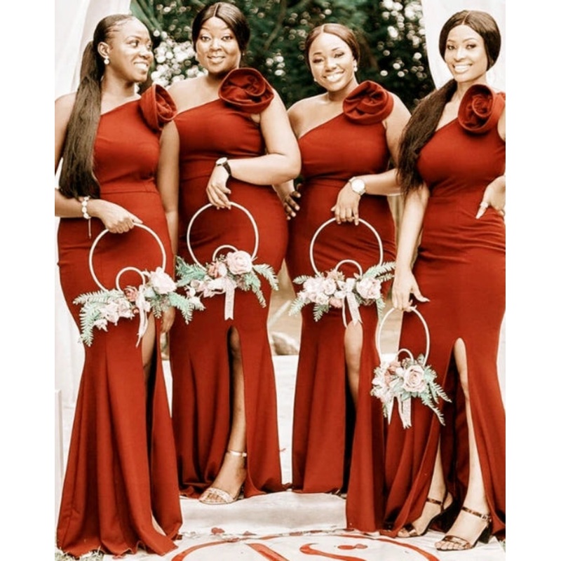 Mermaid One Shoulder Bridesmaid Dresses Satin Slit Floor-length Evening Dresses
