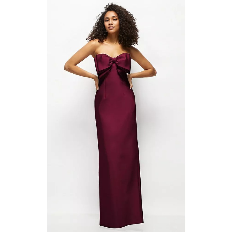 Strapless Satin Column Maxi Dress with Oversized Handcrafted Bow Long Bridesmaid Dresses