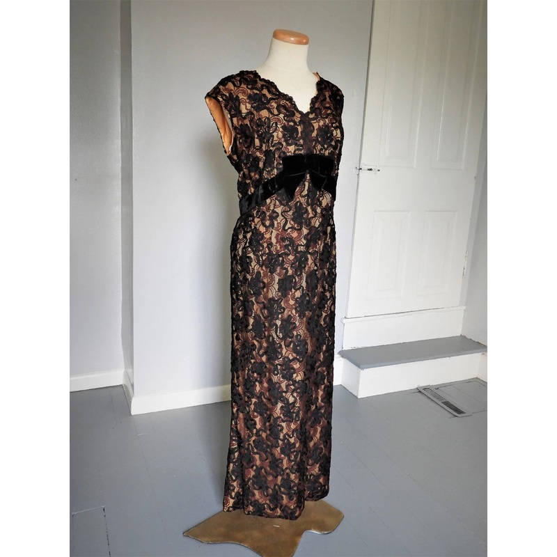 1950's Black Full Length Dress Plus Size Sheath Mother of the Bride Dress