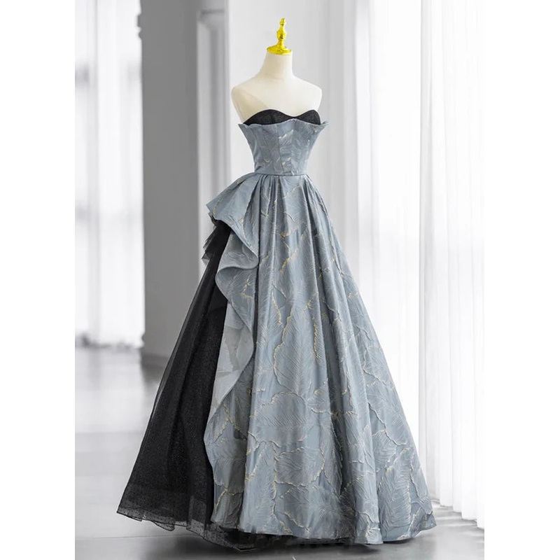 A-line Blue-Grey Sweetheart Long Formal Party Dress Floor Length Tulle Prom Dress