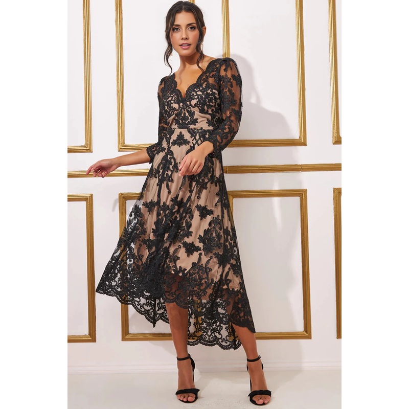 A-Line Long Sleeves Lace High Low Mother of the Bride Dresse Wedding Guest Party Dresses