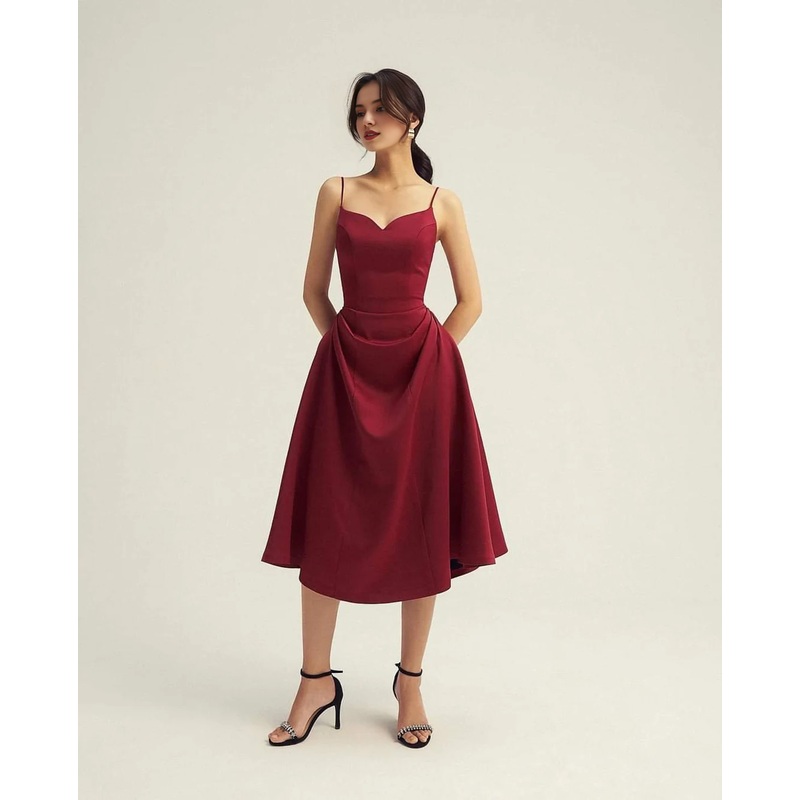 A Line Wedding Guest Midi Dress Sleeveless Sweetheart Neckline Party Dresses