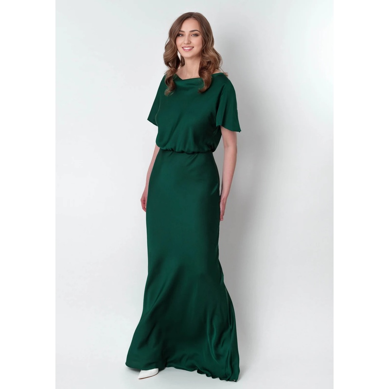 Dark Green Silk Long Bridesmaid Dress Wedding Guest Dress Evening Dress Open Back Silk Dress