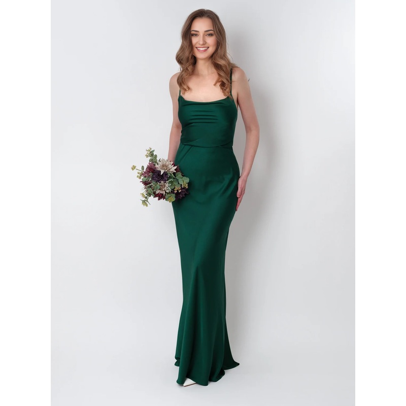 Dark Green Silk Slip Spaghetti Strap Bridesmaid Dress Wedding Guest Dress Evening Dress