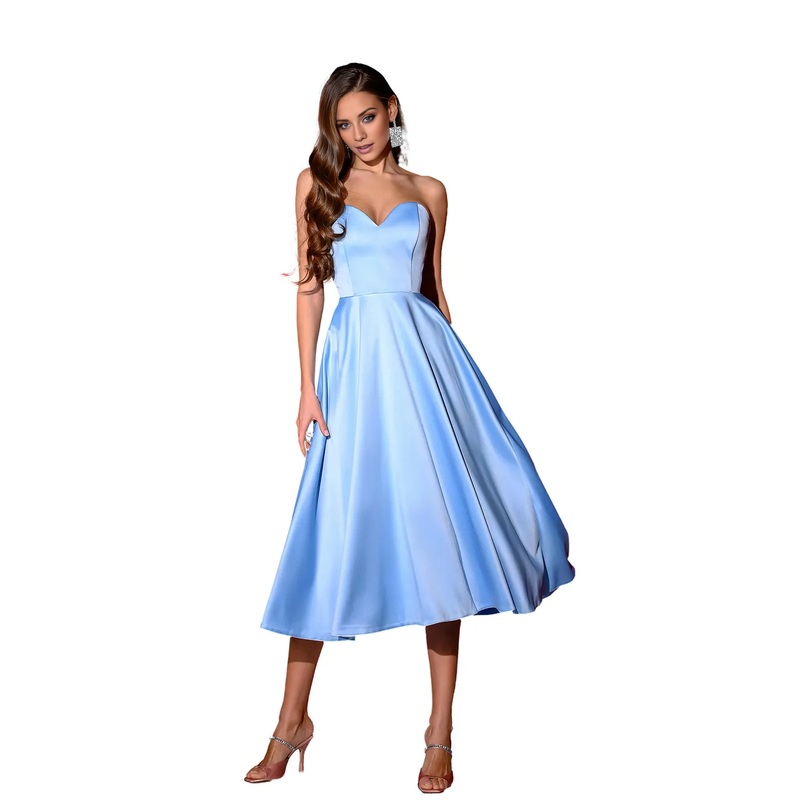 Light Blue A-Line Satin Corseted Sleeveless Dress Wedding Guest Dress