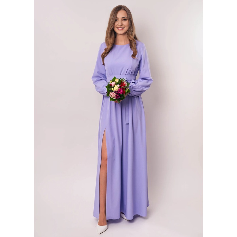 Light Purple Long Slit Maxi Party Dress With Belt Bridesmaid Dress Cocktail Dress Wedding Guest Dress
