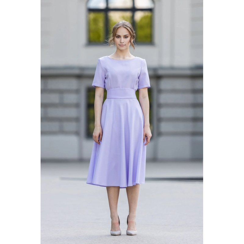 Lilac Fit And Flare Bridesmaid Dress Cocktail Dress Wedding Guest Dress Elegant Minimalist Dress