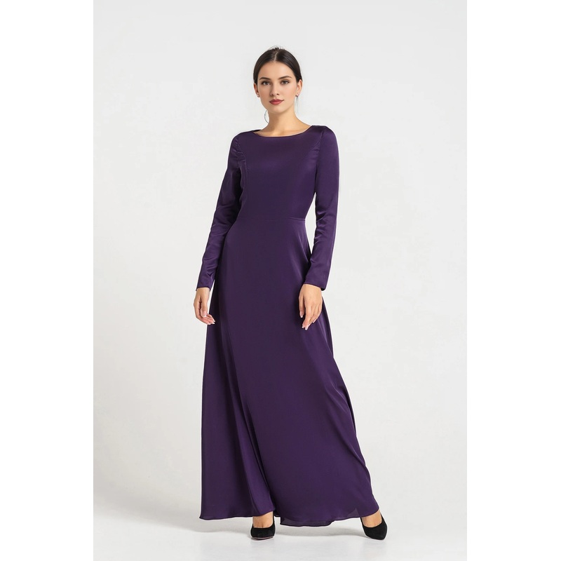 Long Cocktail Dresses Purple Wedding Guest Dress Long Sleeve Maxi Bridesmaid Dress