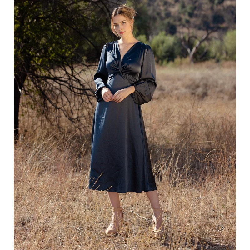 Long Sleeves Satin Wedding Guest Dress Elegant Dress Trendy Formal Dress Dating Dress