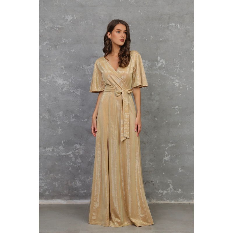 Sparkle Gold Bridesmaid Dress Engagement Dress Wedding Guest Dress With Slit