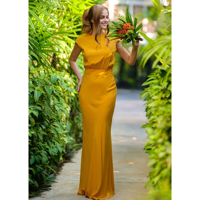 Yellow Long Slip Dress Bridesmaid Dress Formal Wedding Guest Dress Straps Wedding Guest Dresses