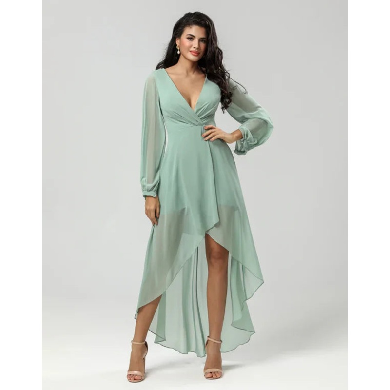 A Line Green with Long Sleeves Bridesmaid Dress