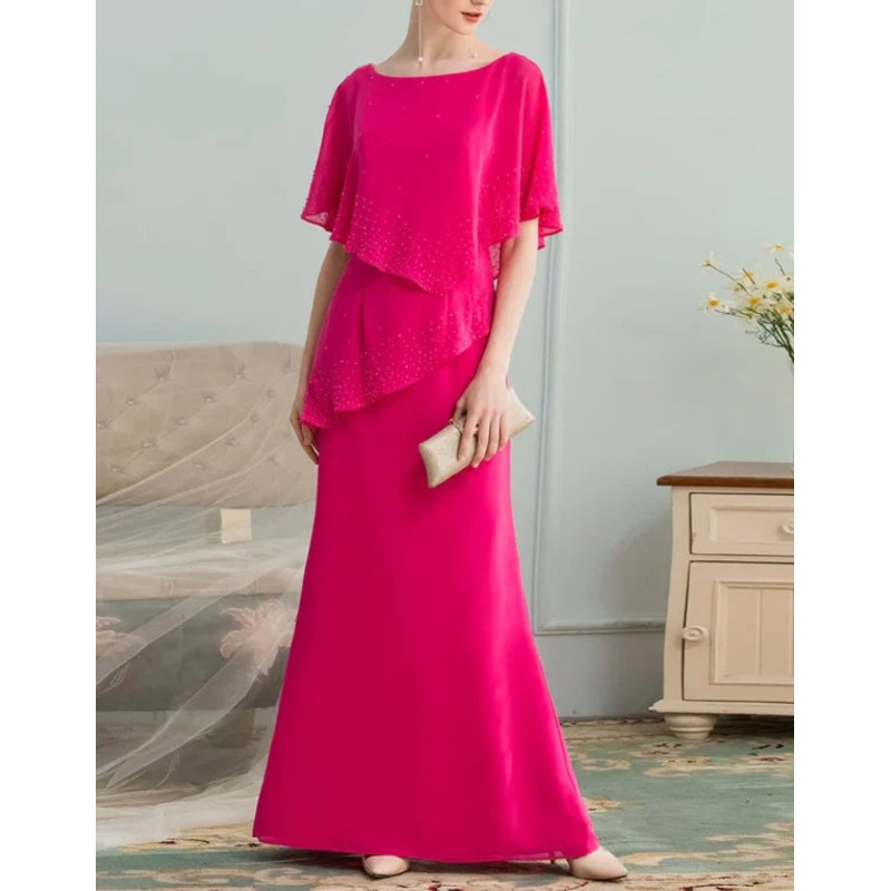 A-line Long Chiffon With Beading Bridesmaid Dress