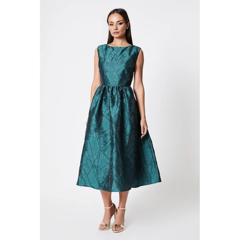 A-Line Sleeveless Jacquard Midi Dress Wedding Guest Dresses Cocktail Dresses