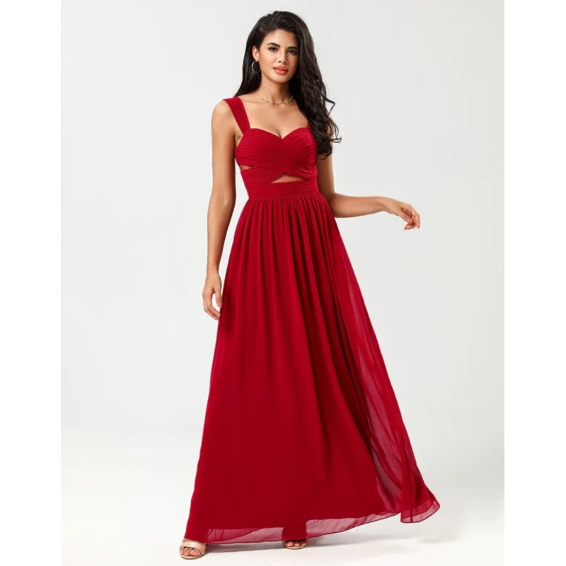 A Line Sweetheart Burgundy Long with Keyhole Bridesmaid Dress