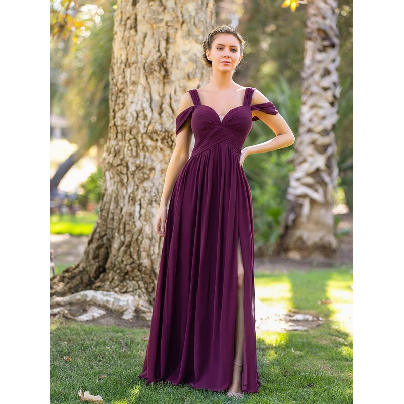 A-Line V-neck Floor-Length Chiffon Bridesmaid Dress