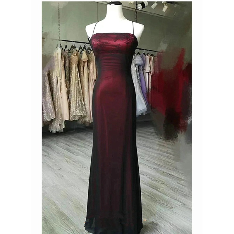 Black and Red Square Neckline Party Dress, Black and Red Long Prom Dress