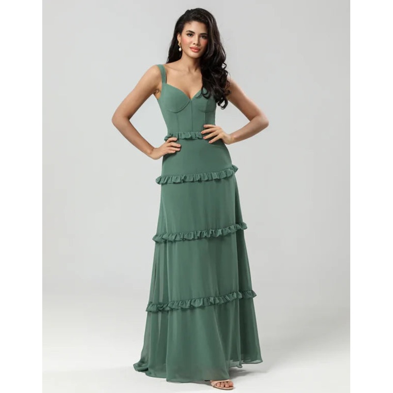 Bridesmaid Dress A Line Off the Shoulder Eucalyptus Long