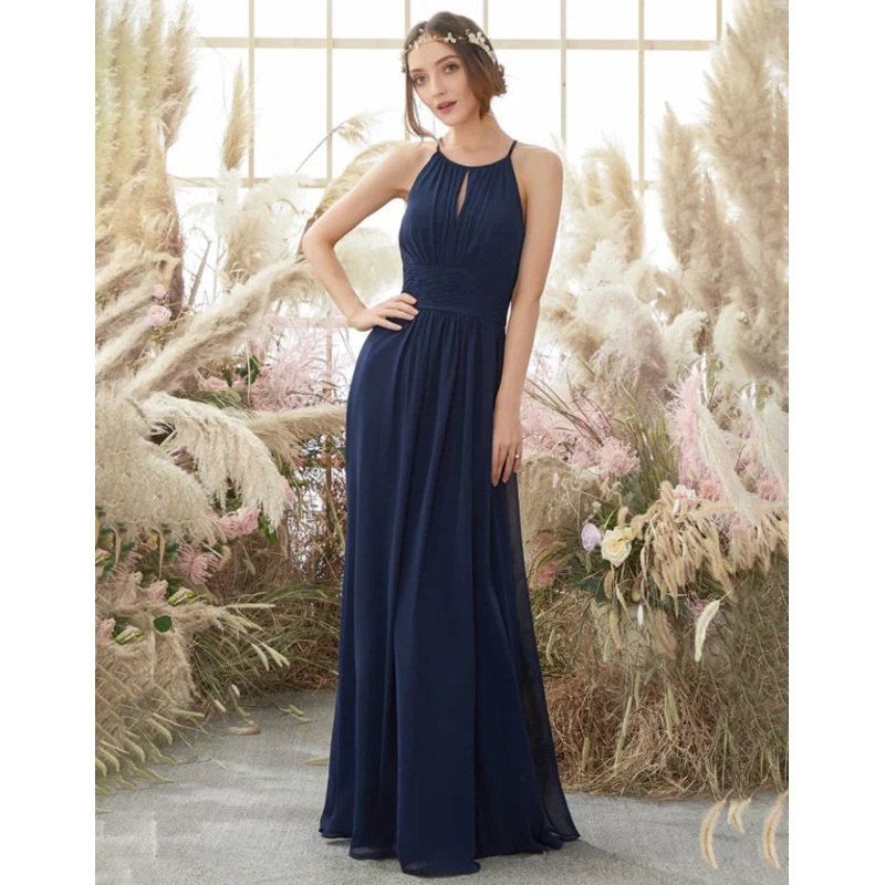 Bridesmaid Dress Navy Halter Chiffon