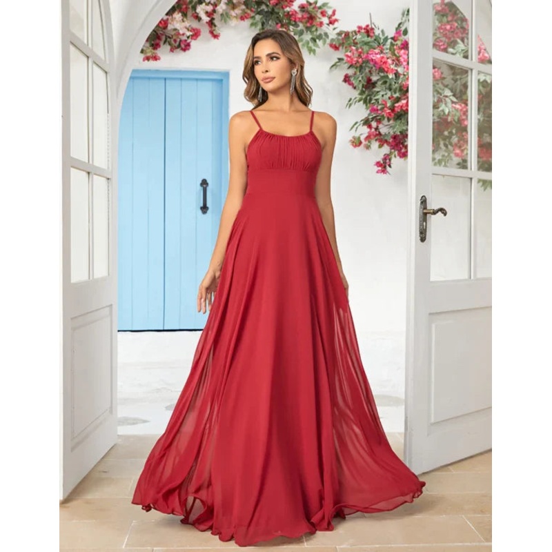 Bridesmaid Dress Simple A Line Spaghetti Straps Burgundy Long