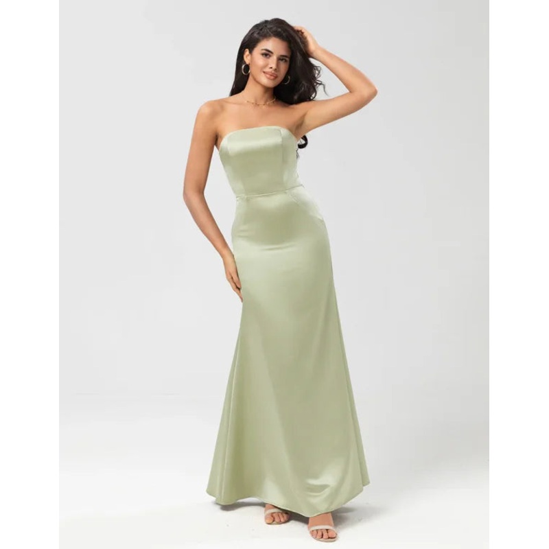 Bridesmaid Dress Strapless Satin Sheath Green