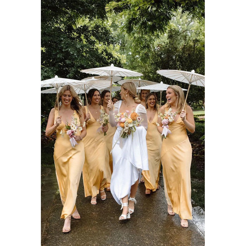 Charming Sheath V Neck Silk Saitn Bridesmaid Dresses