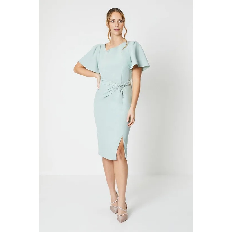 Crepe Twist Diamante Midi Dress Chiffon Mother of the Bride Dresse Wedding Guest Dresses Cocktail Dresses